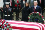 Melania Trump, Trump pays last respect to Bush, trumps pay last respect to late president bush at u s capitol, John mccain